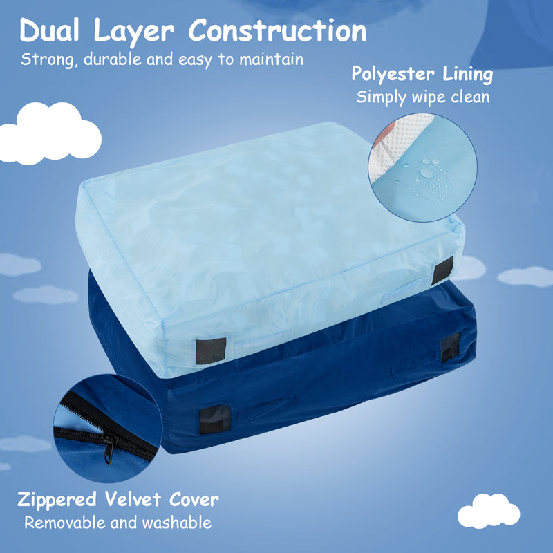 *47 x 35.5 Inch Crash Pad Sensory Mat with Foam Blocks and Washable Cover - Blue