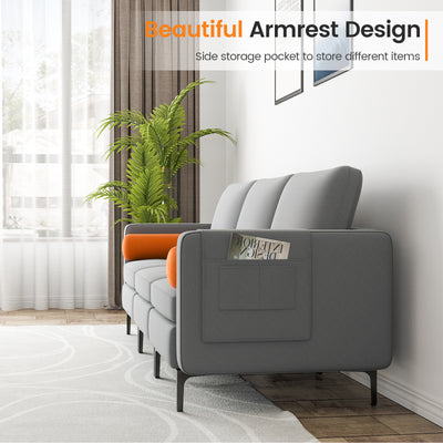 Modular 3-Seat Sofa Couch with Socket USB Ports and Side Storage Pocket-Gray