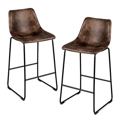 Set of 2 Bar Stool Faux Suede Upholstered Chairs-Brown