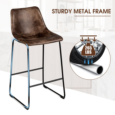 Set of 2 Bar Stool Faux Suede Upholstered Chairs-Brown