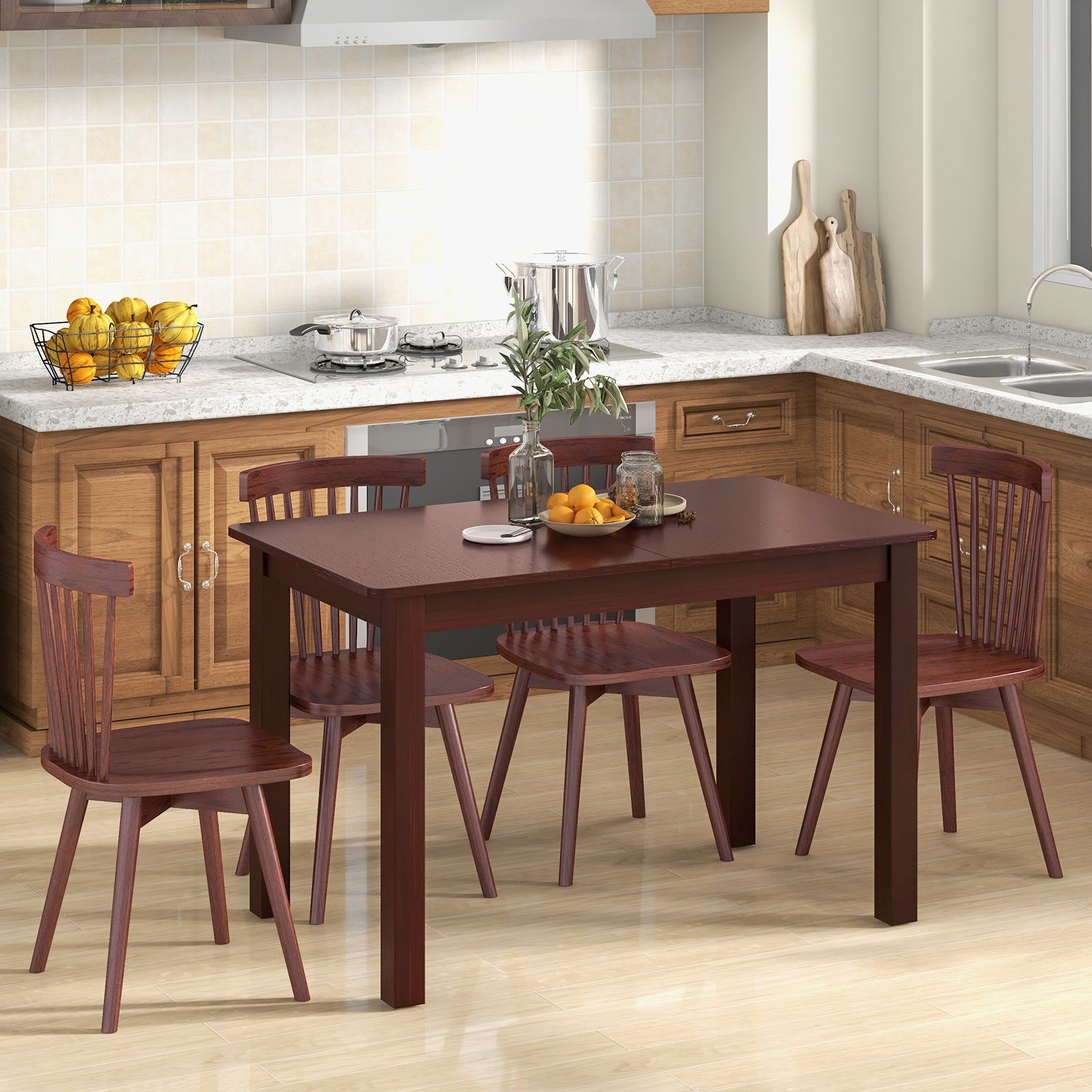 Extendable Folding Dining Table with Rubber Wood Frame and Safety Lock