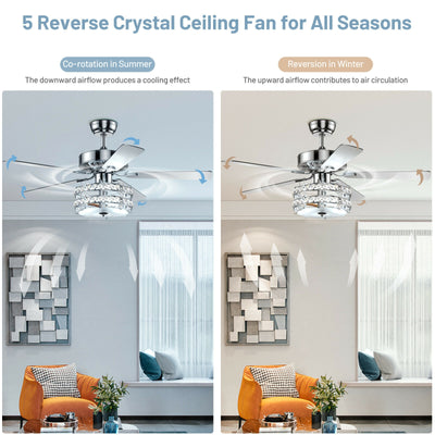 52 Inch Classical Crystal Ceiling Fan Lamp