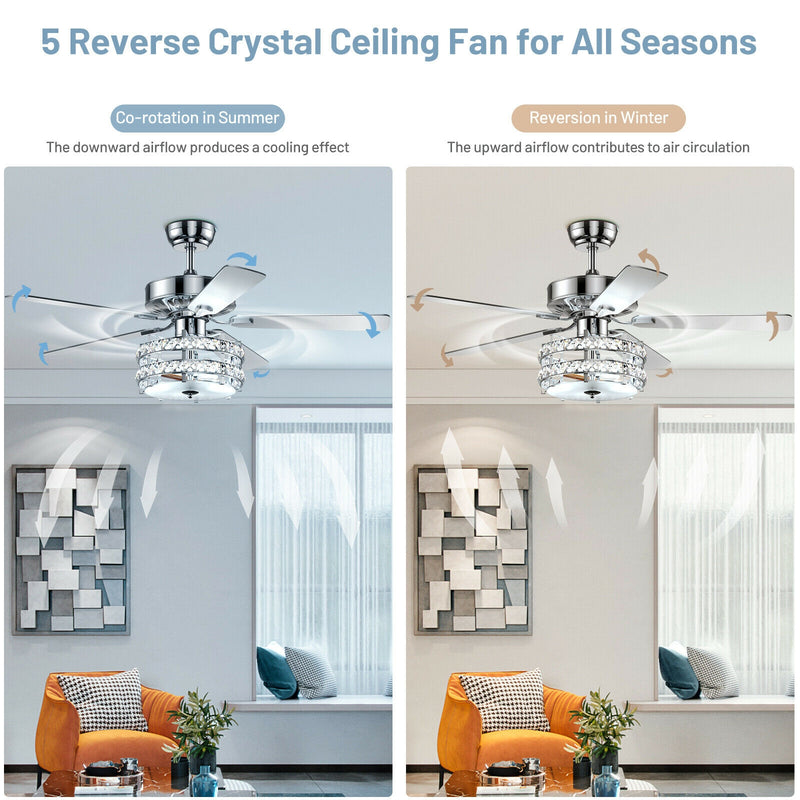 52 Inch Classical Crystal Ceiling Fan Lamp