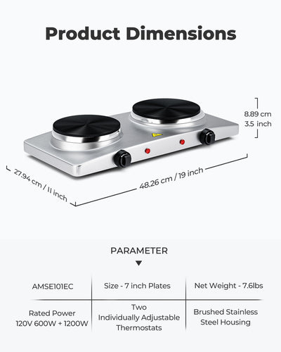 1800W Double Hot Plate Electric Countertop Burner