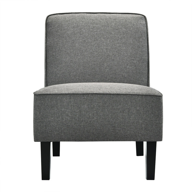 Single Fabric Modern Armless Accent Sofa Chair with Rubber Wood Legs-Gray