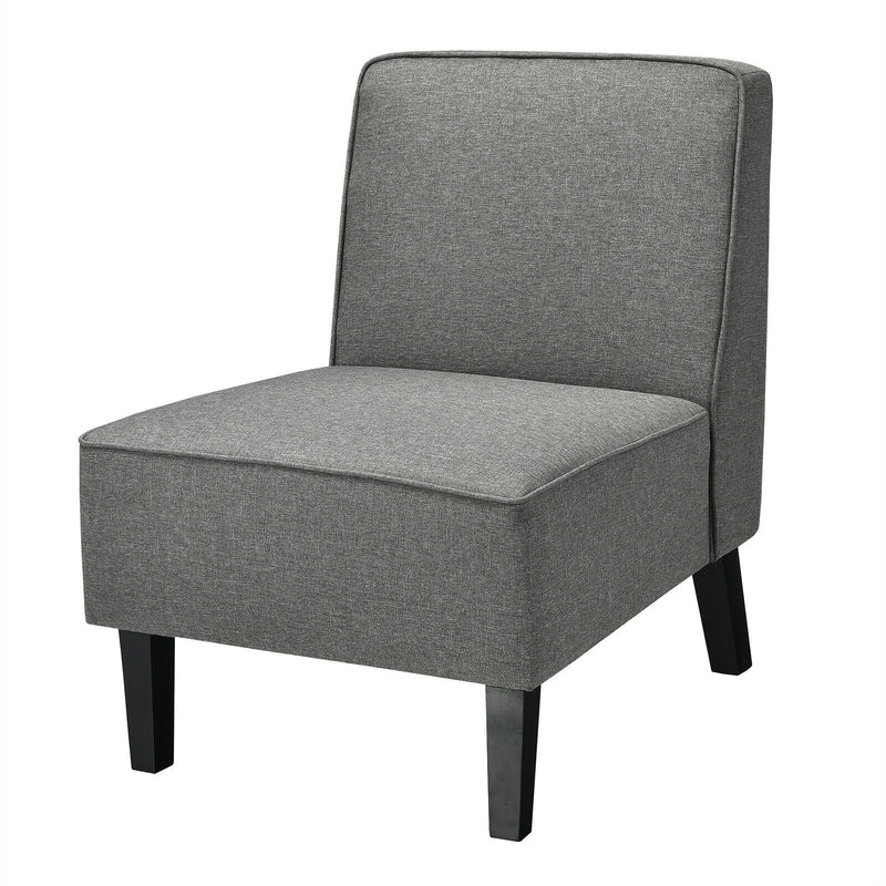 Single Fabric Modern Armless Accent Sofa Chair with Rubber Wood Legs-Gray