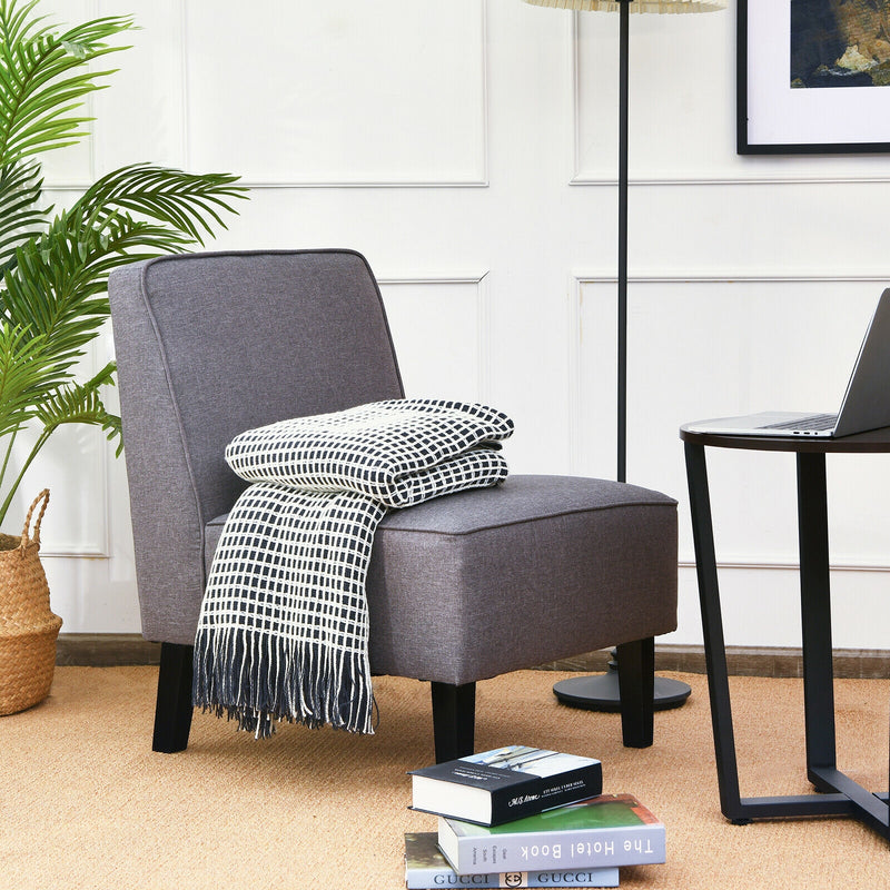 Single Fabric Modern Armless Accent Sofa Chair with Rubber Wood Legs-Gray
