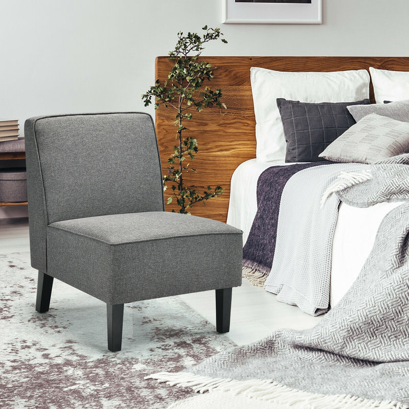 Single Fabric Modern Armless Accent Sofa Chair with Rubber Wood Legs-Gray
