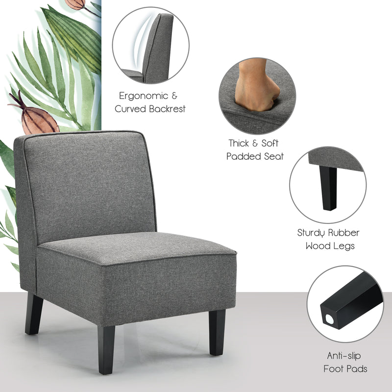 Single Fabric Modern Armless Accent Sofa Chair with Rubber Wood Legs-Gray