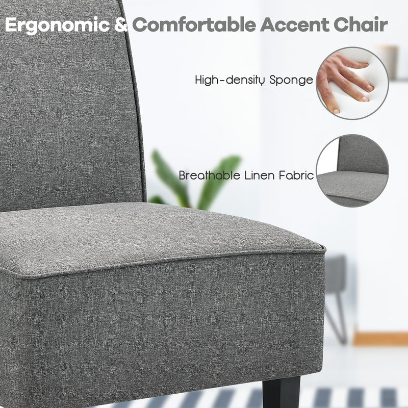 Single Fabric Modern Armless Accent Sofa Chair with Rubber Wood Legs-Gray