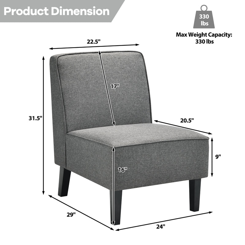 Single Fabric Modern Armless Accent Sofa Chair with Rubber Wood Legs-Gray