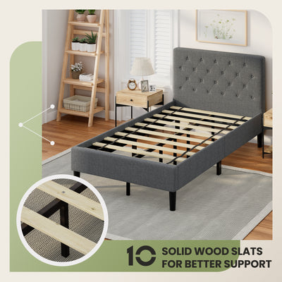 Upholstered Bed Base with Button Stitched Headboard