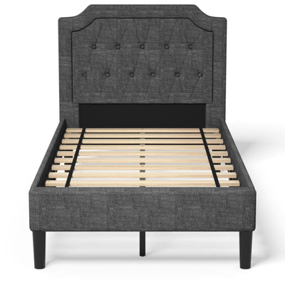 Linen Twin Upholstered Platform Bed with Frame Headboard Mattress Foundation