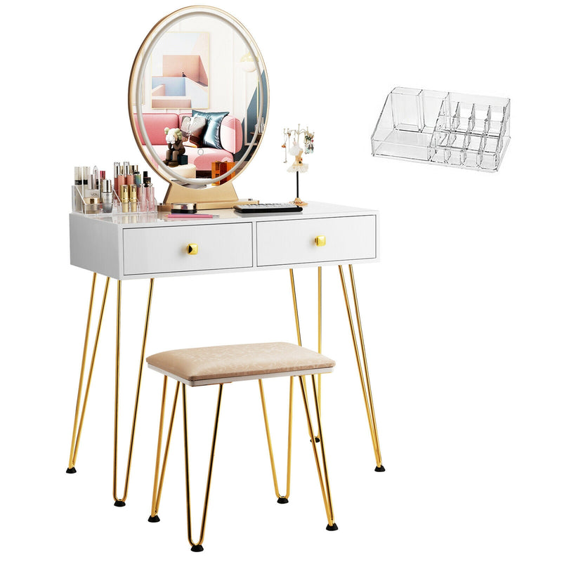Industrial Makeup Dressing Table with 3 Lighting Modes-White