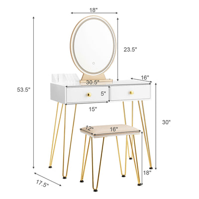 Industrial Makeup Dressing Table with 3 Lighting Modes-White