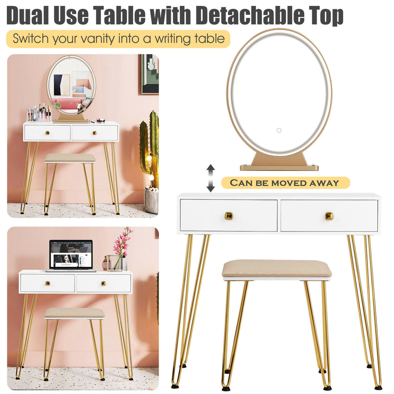 Industrial Makeup Dressing Table with 3 Lighting Modes-White