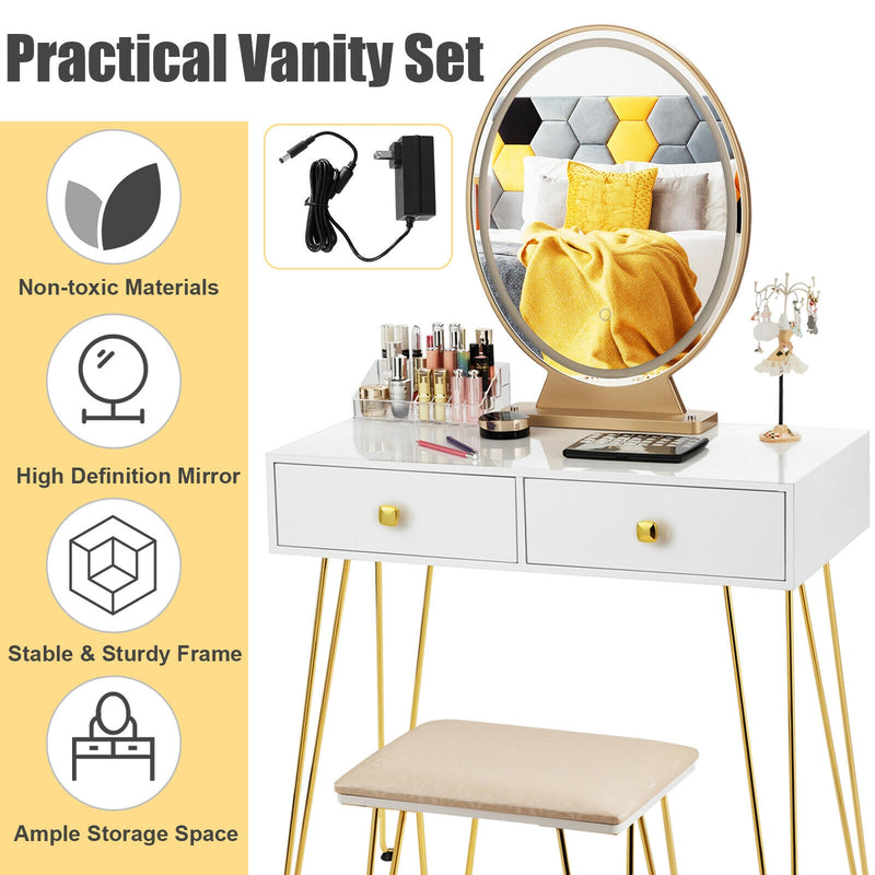 Industrial Makeup Dressing Table with 3 Lighting Modes-White
