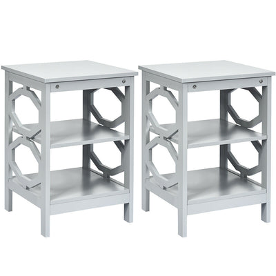 2 Pieces 3-tier Nightstand Sofa Side End Accent Table Storage Display Shelf-Gray