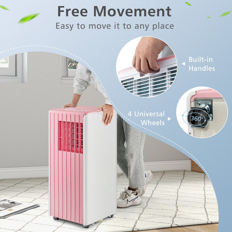 3-in-1 10000 BTU Air Conditioner with Humidifier and Smart Sleep Mode-Pink