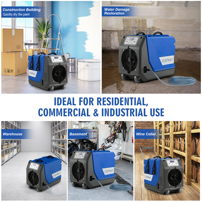 *180 PPD Commercial Dehumidifier with Pump Drain Hose and Wheels - Blue