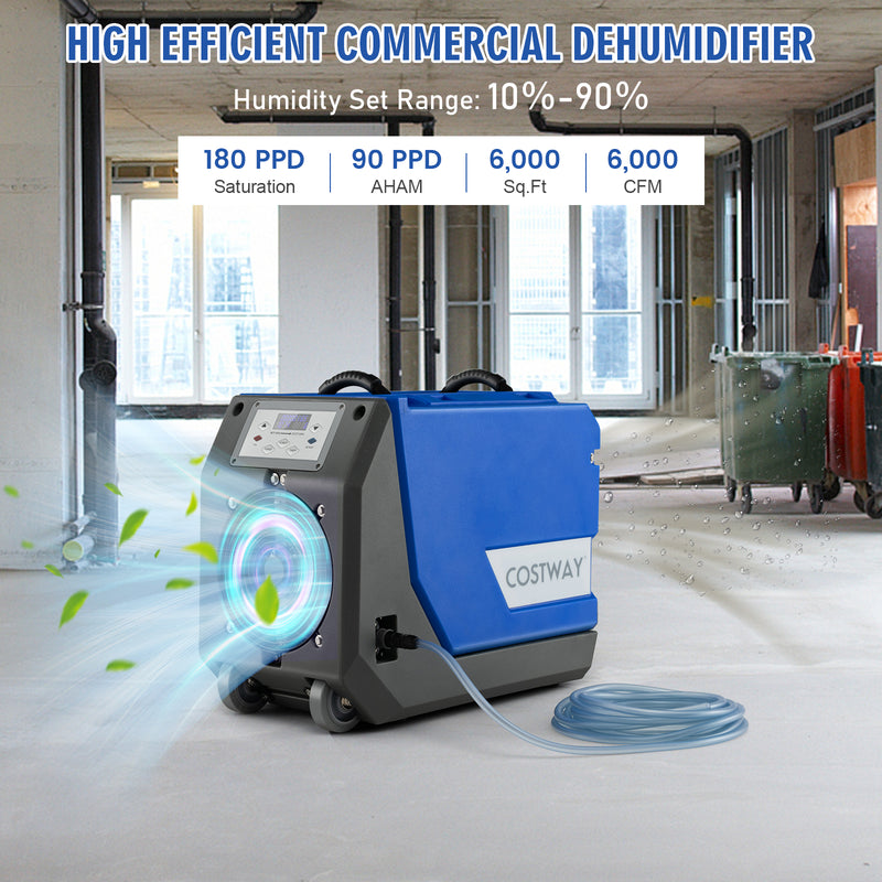 *180 PPD Commercial Dehumidifier with Pump Drain Hose and Wheels - Blue