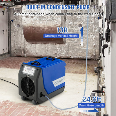 *180 PPD Commercial Dehumidifier with Pump Drain Hose and Wheels - Blue