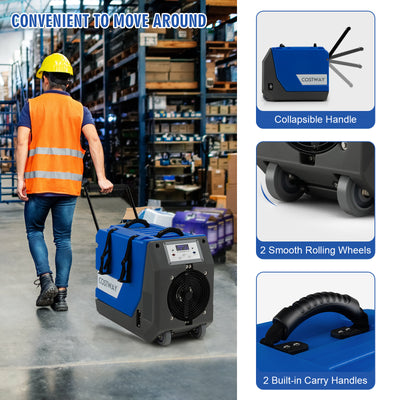 *180 PPD Commercial Dehumidifier with Pump Drain Hose and Wheels - Blue