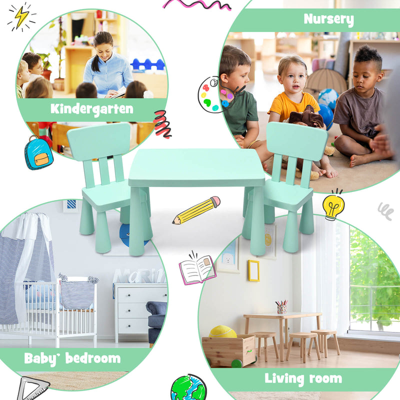 3 Pieces Toddler Multi Activity Play Dining Study Kids Table and Chair Set-Green