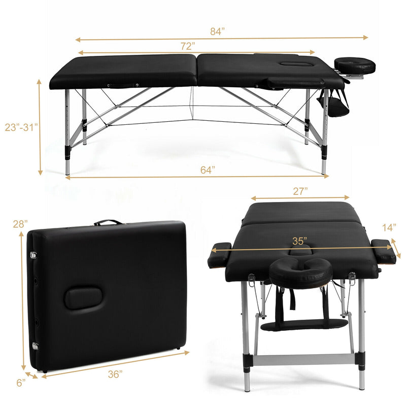 *84 Inch L Portable Adjustable Massage Bed with Carry Case for Facial Salon Spa - Black