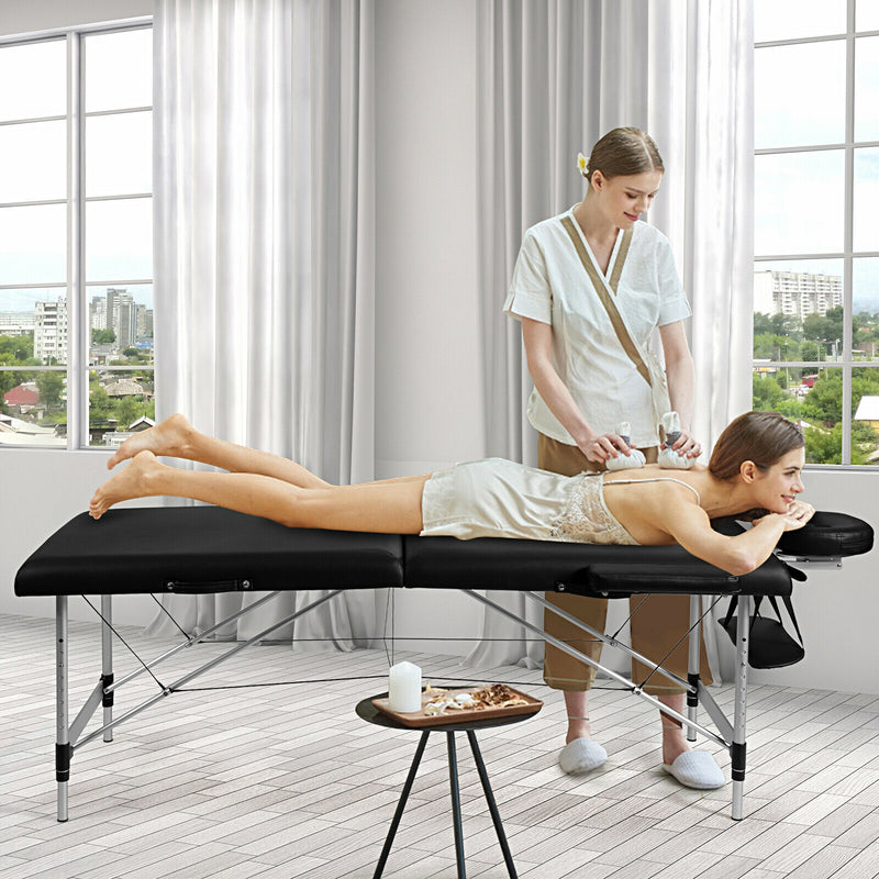 *84 Inch L Portable Adjustable Massage Bed with Carry Case for Facial Salon Spa - Black