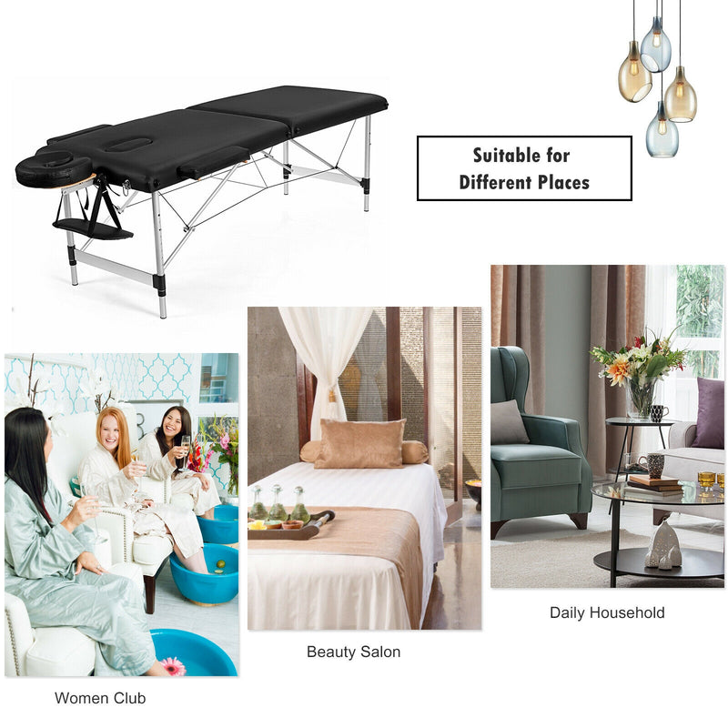 *84 Inch L Portable Adjustable Massage Bed with Carry Case for Facial Salon Spa - Black