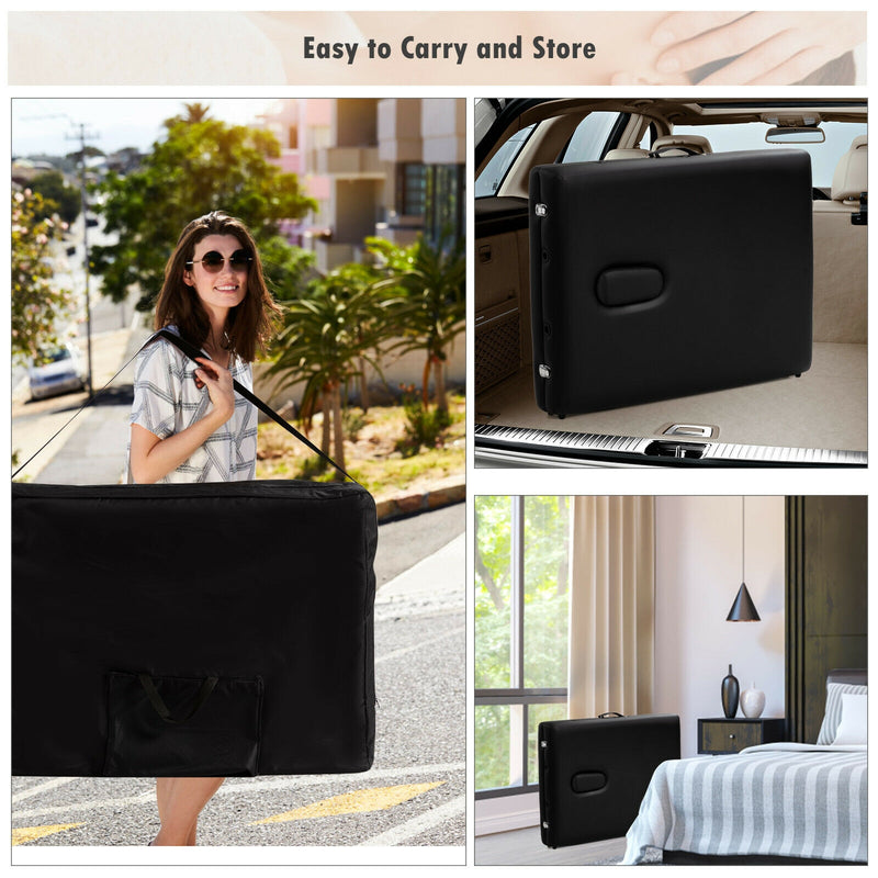 *84 Inch L Portable Adjustable Massage Bed with Carry Case for Facial Salon Spa - Black