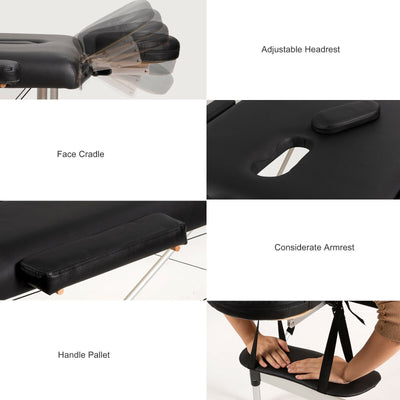 *84 Inch L Portable Adjustable Massage Bed with Carry Case for Facial Salon Spa - Black