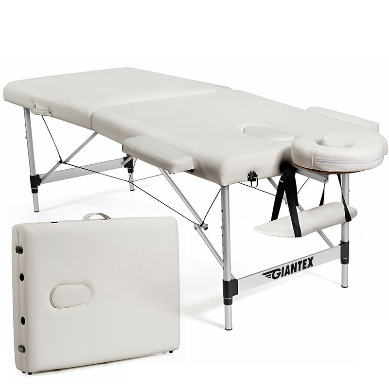 *84 Inch L Portable Adjustable Massage Bed with Carry Case for Facial Salon Spa - White