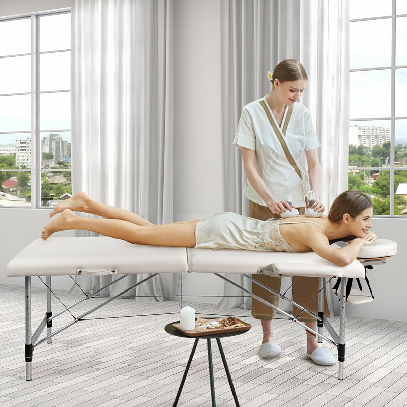 *84 Inch L Portable Adjustable Massage Bed with Carry Case for Facial Salon Spa - White