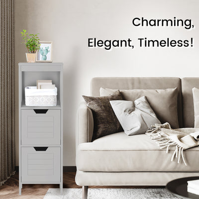 Bathroom Wooden Floor Cabinet Multifunction Storage Rack Stand Organizer-Gray