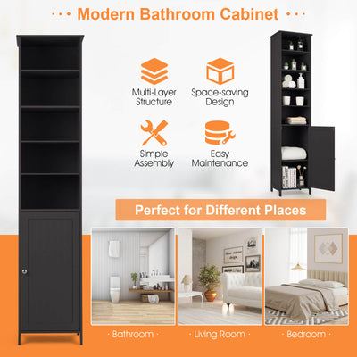 72 Inches Free Standing Tall Floor Bathroom Storage Cabinet-Brown