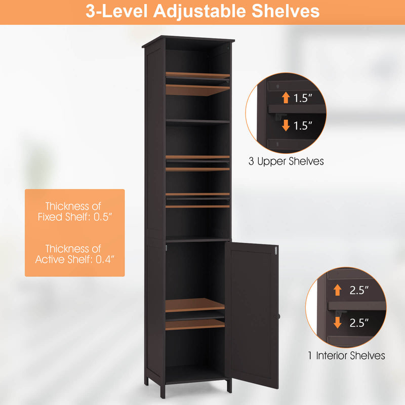 72 Inches Free Standing Tall Floor Bathroom Storage Cabinet-Brown
