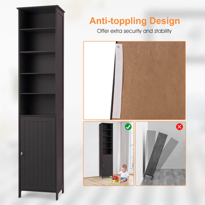 72 Inches Free Standing Tall Floor Bathroom Storage Cabinet-Brown