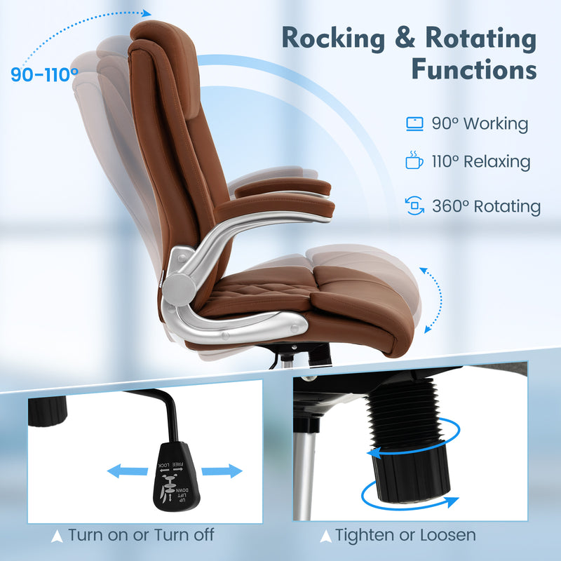 Rolling Executive Office Chair with 6 Position Adjustable Headrest-Brown