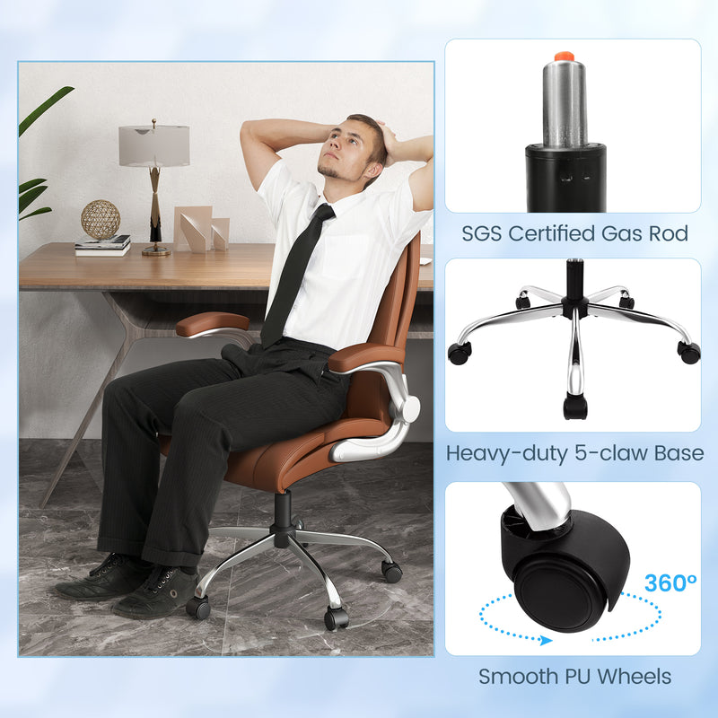Rolling Executive Office Chair with 6 Position Adjustable Headrest-Brown