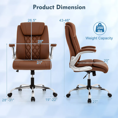 Rolling Executive Office Chair with 6 Position Adjustable Headrest-Brown
