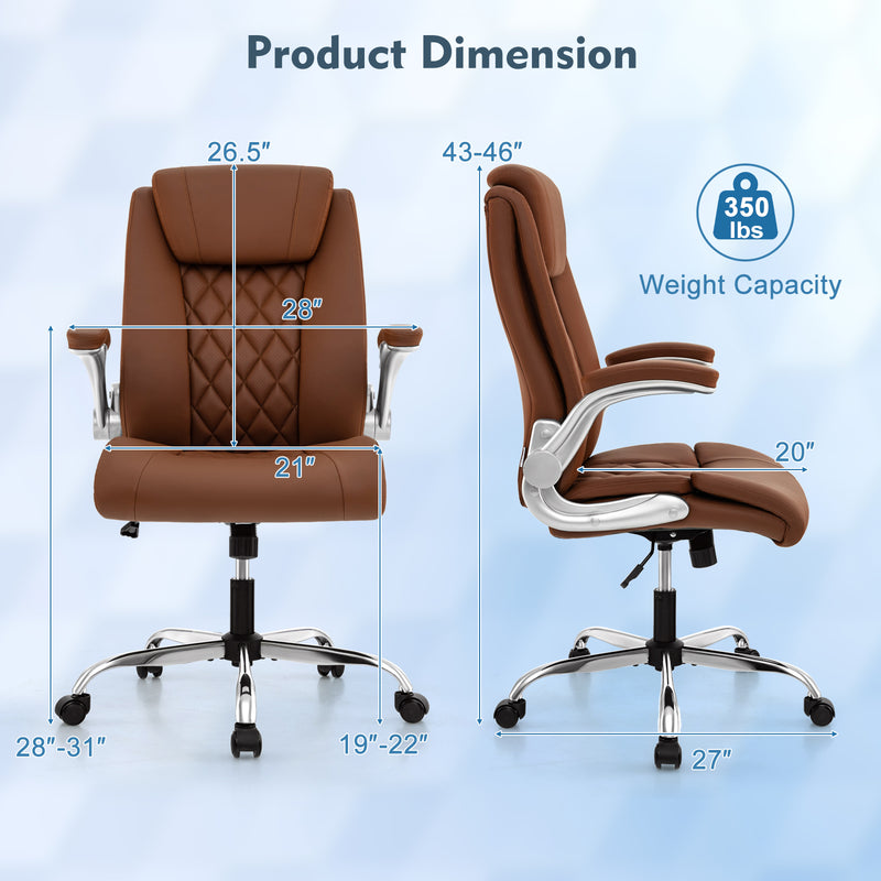 Rolling Executive Office Chair with 6 Position Adjustable Headrest-Brown