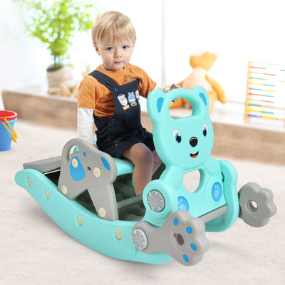 *4-in-1 Toddler Slide and Rocking Horse Playset with Basketball Hoop - Blue