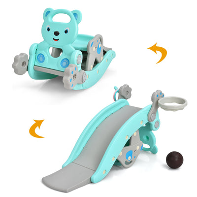 *4-in-1 Toddler Slide and Rocking Horse Playset with Basketball Hoop - Blue
