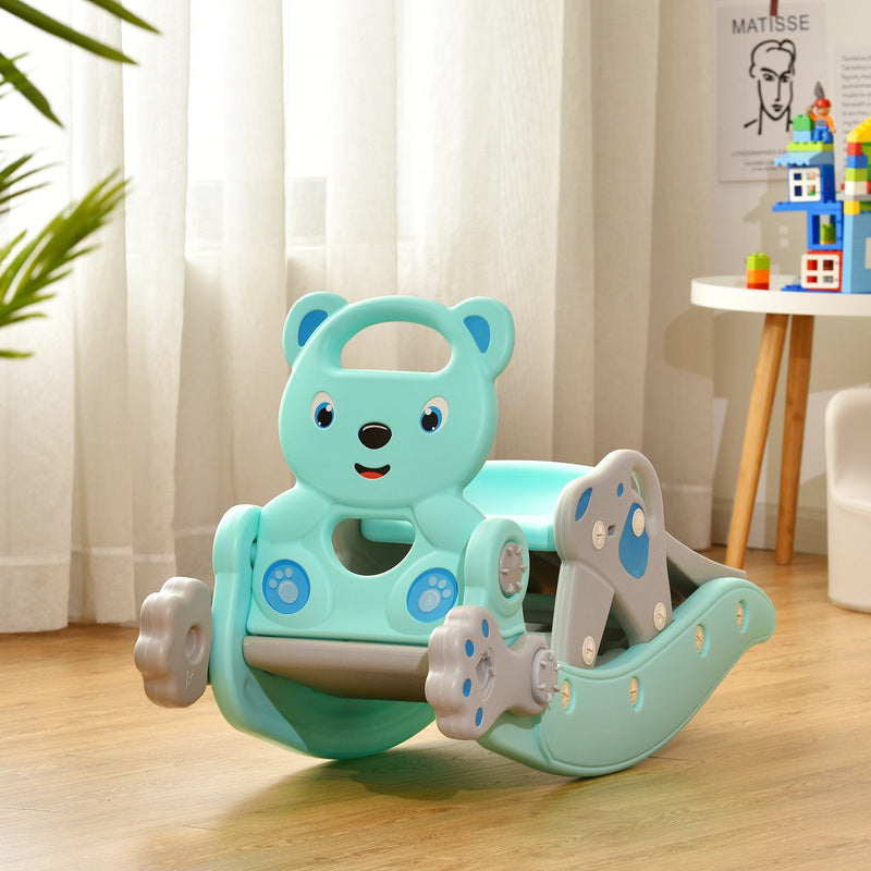 *4-in-1 Toddler Slide and Rocking Horse Playset with Basketball Hoop - Blue