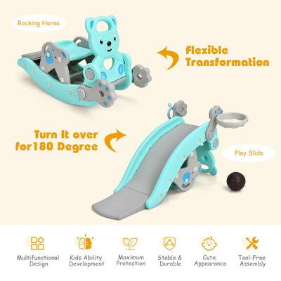 *4-in-1 Toddler Slide and Rocking Horse Playset with Basketball Hoop - Blue