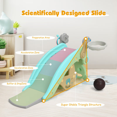 *4-in-1 Toddler Slide and Rocking Horse Playset with Basketball Hoop - Blue