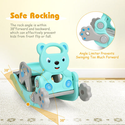 *4-in-1 Toddler Slide and Rocking Horse Playset with Basketball Hoop - Blue
