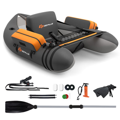 *Inflatable Fishing Float Tube with Fish Ruler and Pump Storage Pockets - Gray